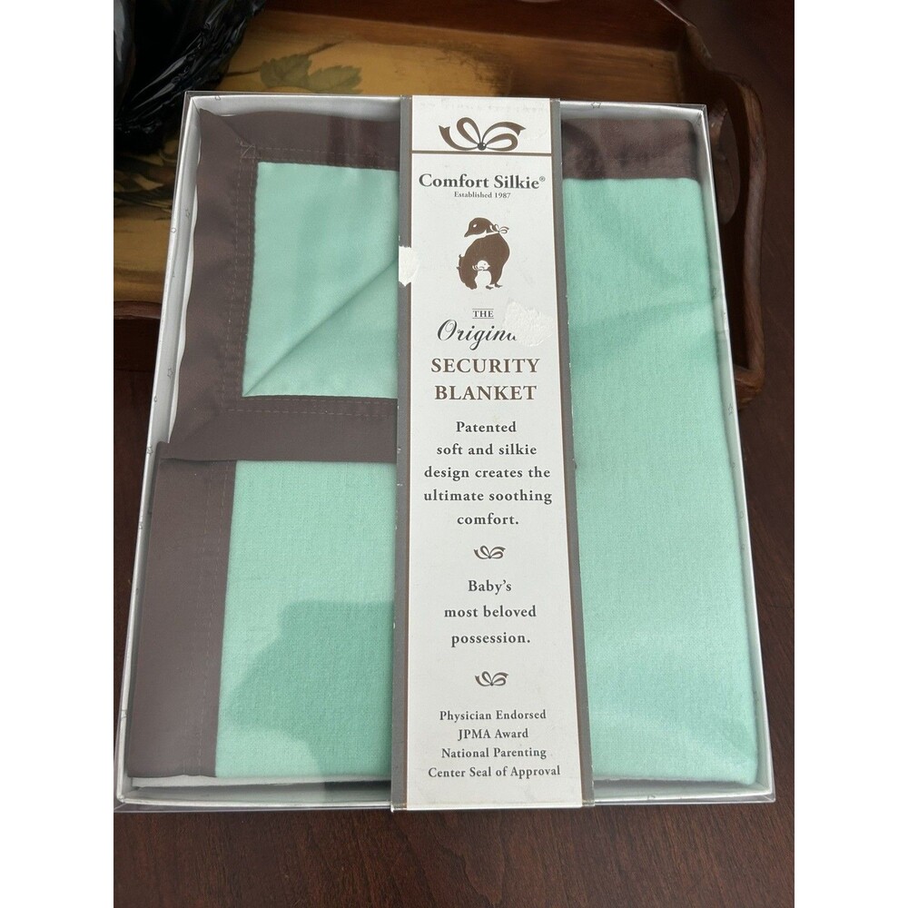 Mint Green & Brown Comfort Silkie Security Blanket Lovey Baby Blanket Satin Trim